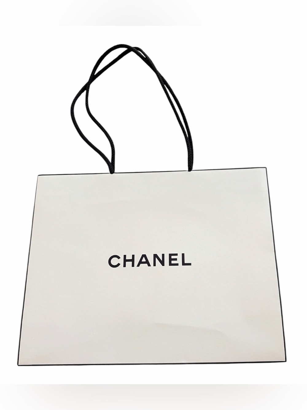 CHANEL White shopping bag with Black Handles
